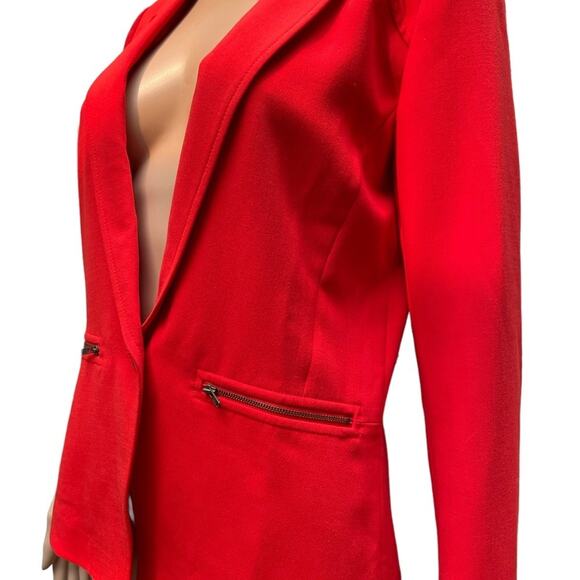 Trouvé Blazer Long Sleeves Womens S Red Single Fitted Breasted Stretch - Picture 2 of 14